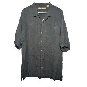 Tommy Bahama Button Down Shirt Men XL Black Silk Short Sleeve Shake